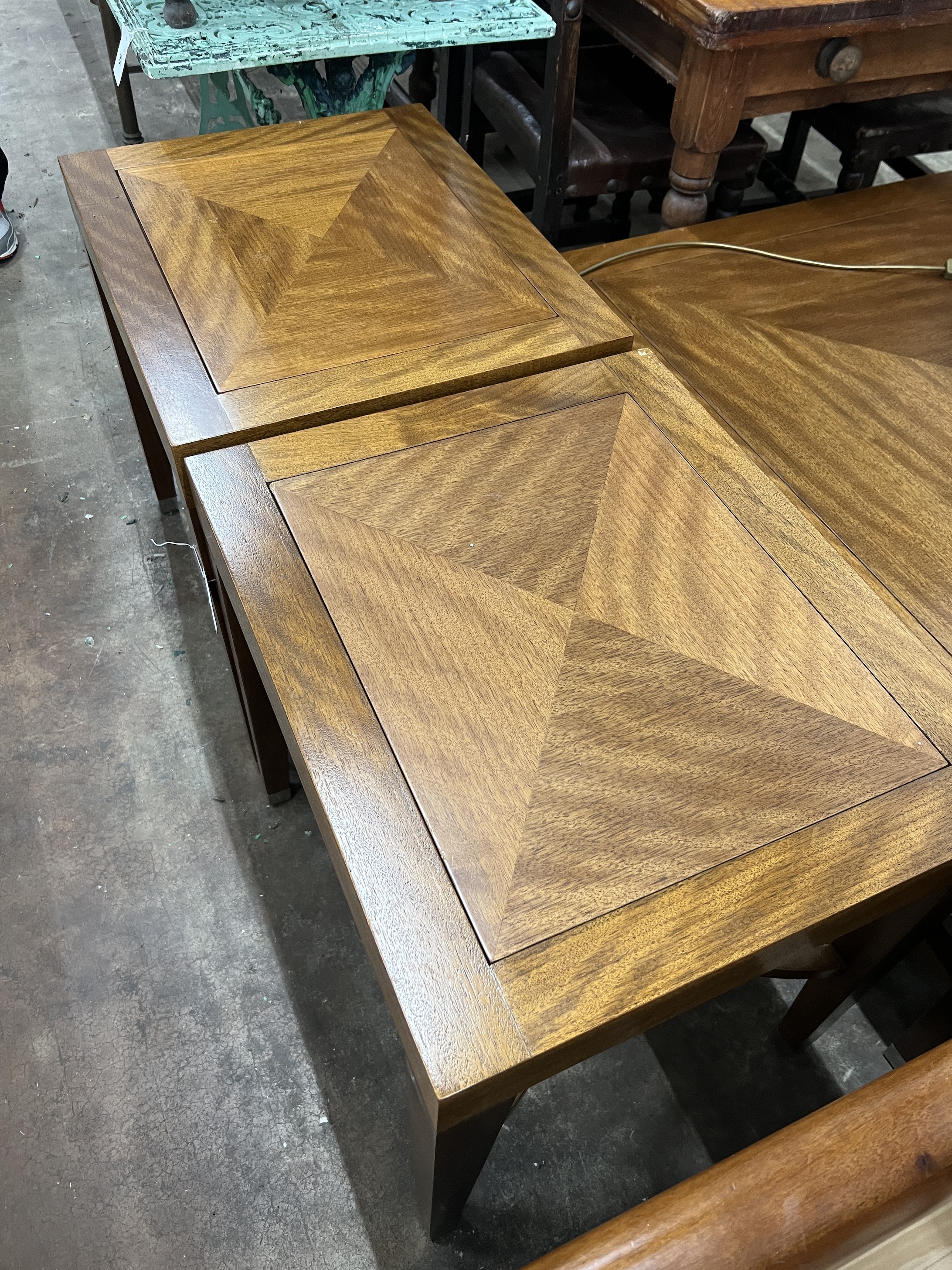 A pair of contemporary South African mahogany rectangular occasional tables, width 60cm, depth 50cm, height 60cm